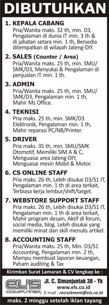 iklan lowongan 31Mei14